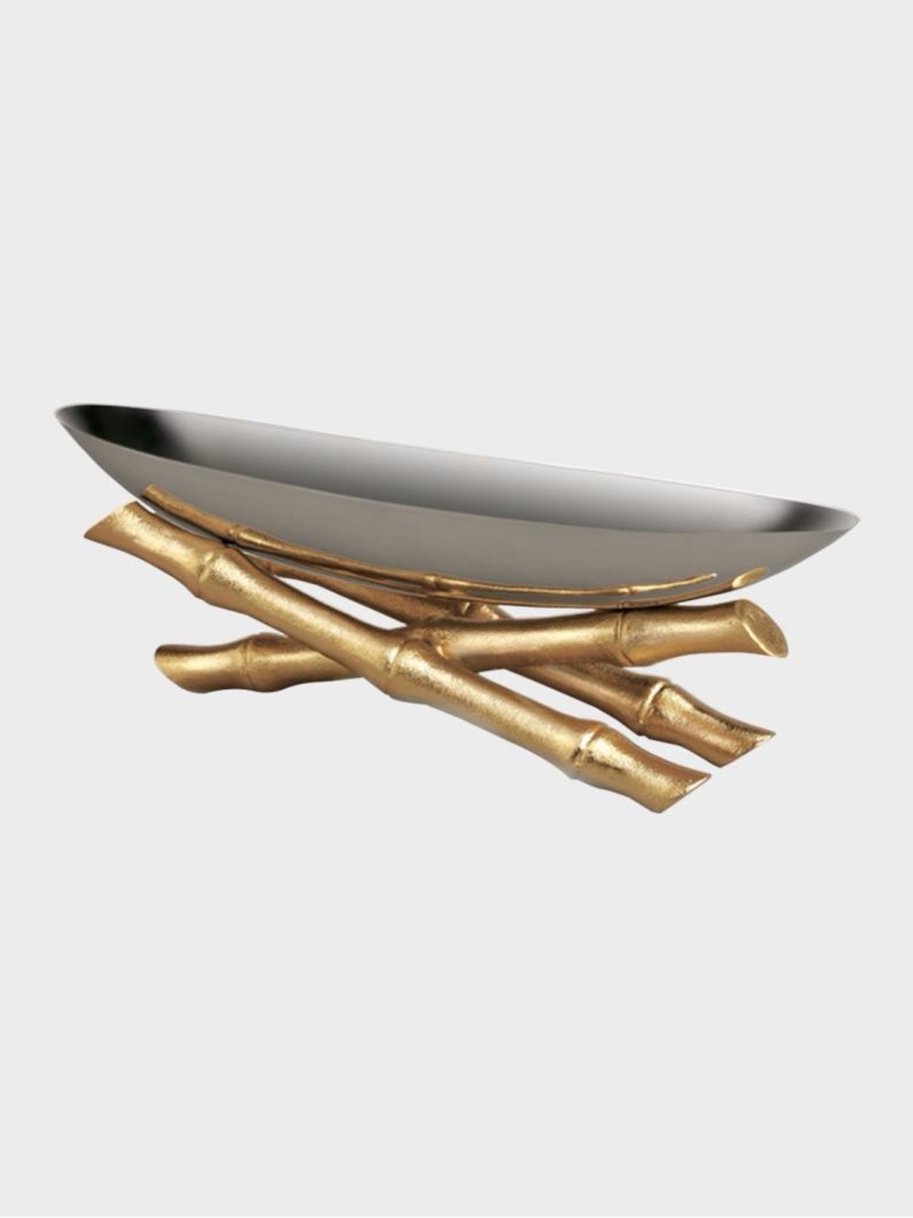 L'Objet Gold Bamboo Base with Silver Oval Tray Bambou Small Serving Boat